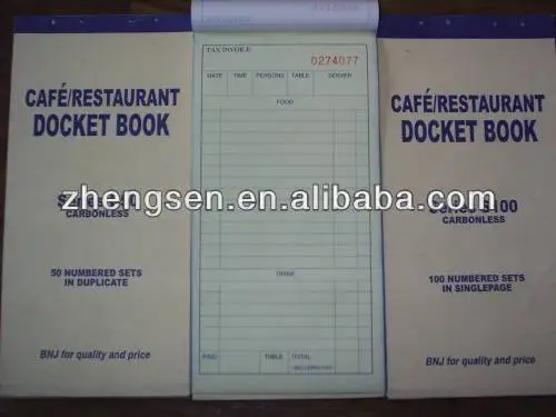 Carbonless Invoices Restaurant Docket Guest check book