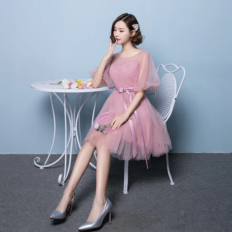 ZH1130L Fashion pink off shoulder dress mini short tulle dress for bridesmaids