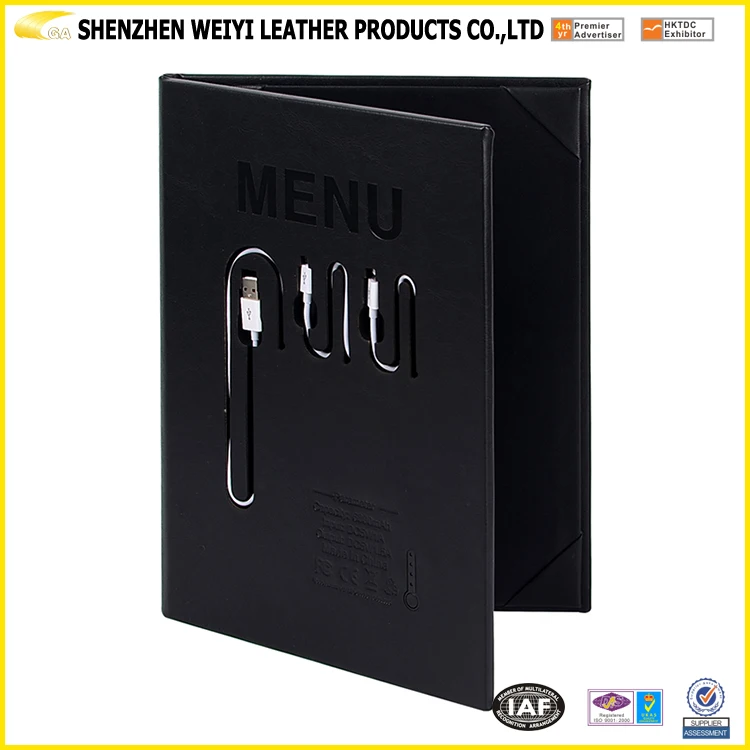 Custom Made Smart Multifunction Menu Folder Menu Holder Cover Case Chargeable  With Powercord 6000mah Power Bank