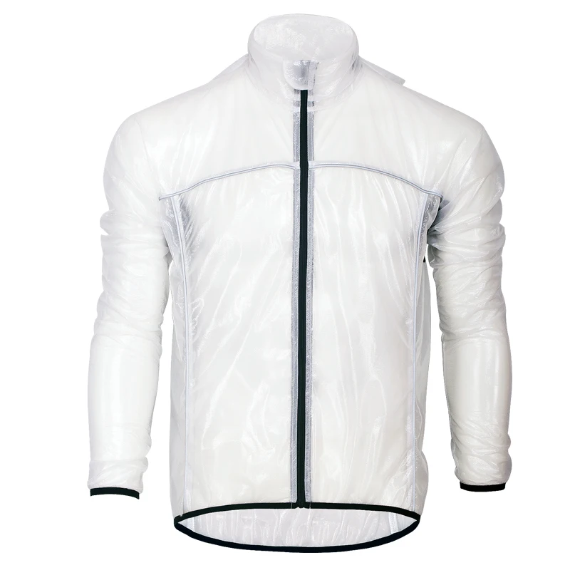 Black Transparent Waterproof Raincoat Fabric For Bicycle/ Cycling Wear with Reflective Tape Windproof Jacket