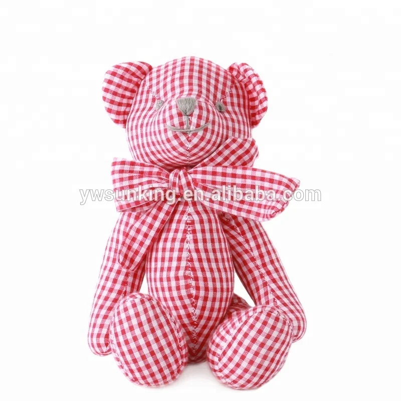 100%cotton fabric bear doll Lovely 6 color gingham plaid bear toy baby gift