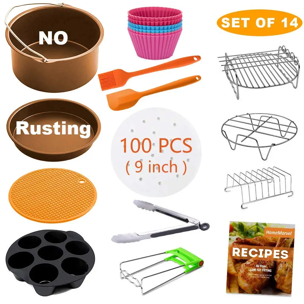 14 наборов нержавеющих 8 'формочек для торта, сковорода для пиццы, силиконовая щетка для масла, чашки для выпечки 4,2/4,5/5,5/5,8/6,5 QT XL, аксессуары для фритюрницы