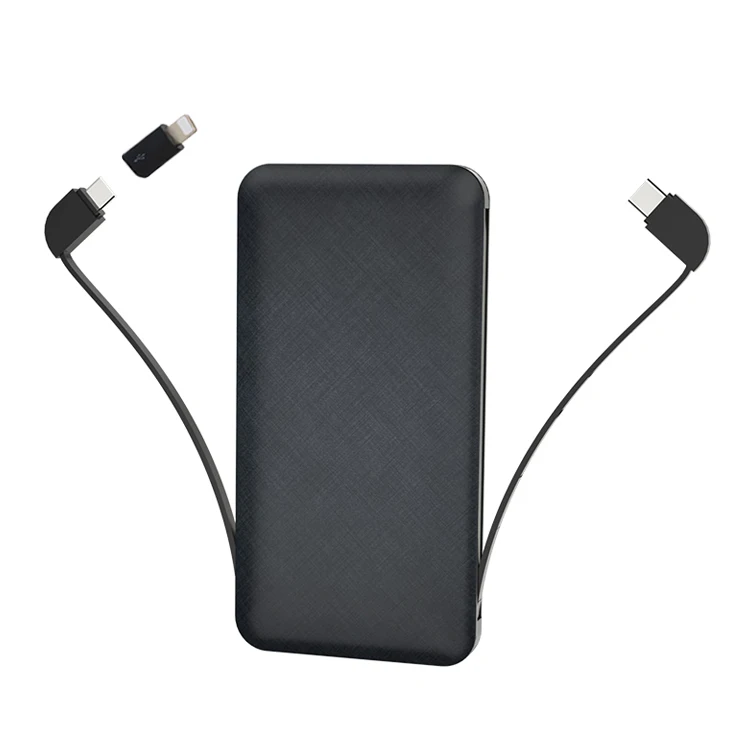 
High quality mobile power bank 10000mah built-in Type-C cable and Micro cable and adapter for iPhone 