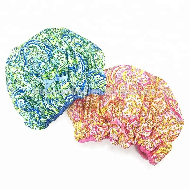 Ameba Waterproof Nylon Polyester and PEVA Double Layer Shower Cap