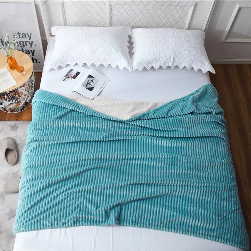
Two Layer Solid Stripe Flannel and Sherpa Blanket 