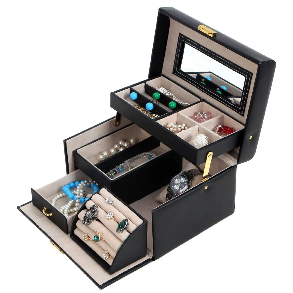 Faux Leather Lockable Jewellery case storage box