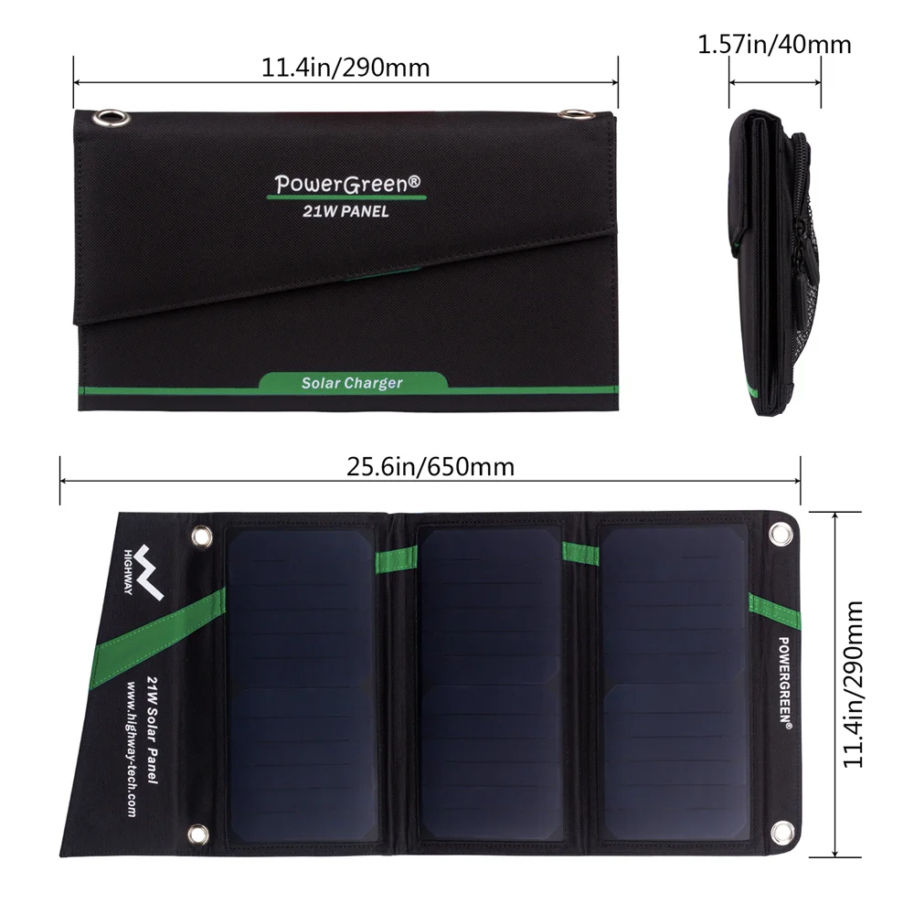 Quick Charging Solar Charger 21W 5V Light Weight Solar Panel Charger With Dual USB Ports Waterproof Foldable For Camping Travel