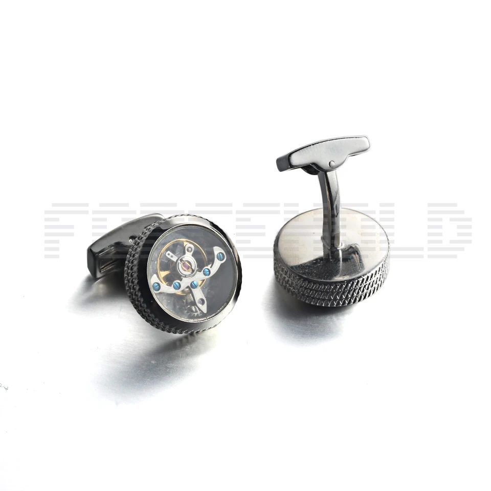 Round Silver Stainless Steel Watch Mechanical Movement Cufflink