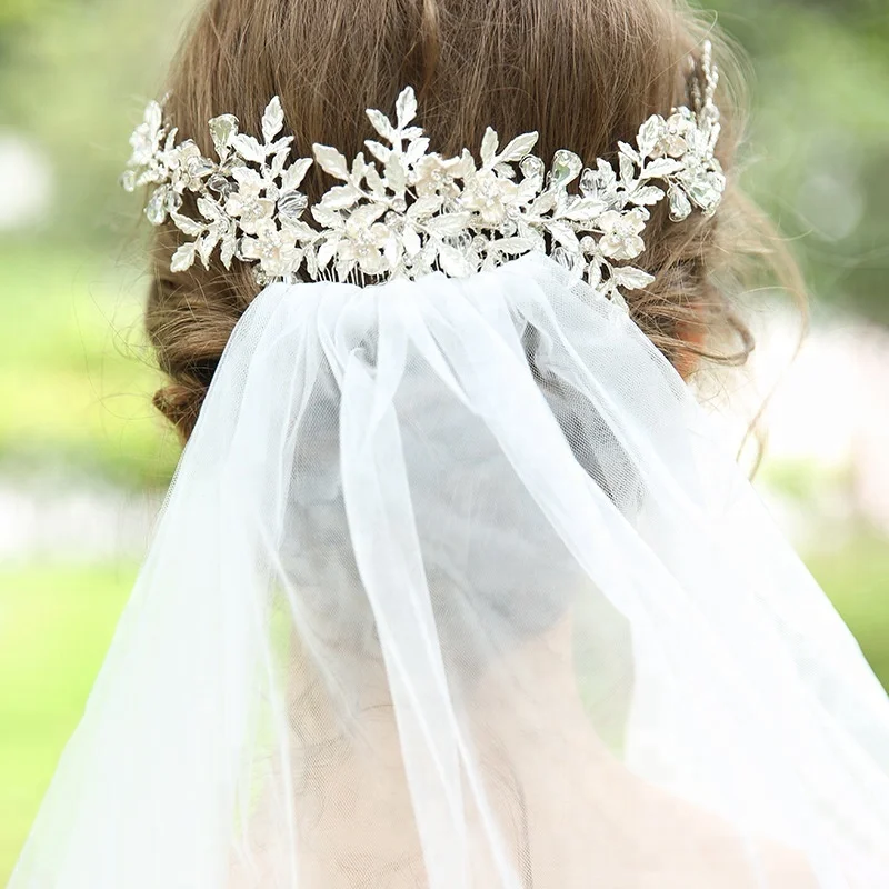 
Handmade Wedding Hair Comb Bride Silver Leaf Metal Hairbands Flower shape Crystal Hair combs For Women 