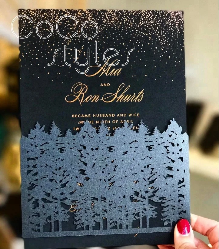 
Cocostyles custom elegant laser cut invitation card with foiling logo for garden wedding 
