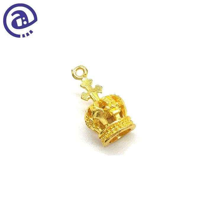 High Quality Pendant Bead Type Handmade Series Custom Decorative Gold Alloy 3D Metal Crown Charm