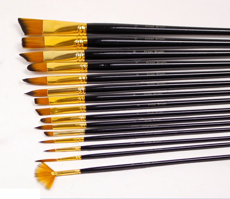 
Factory Supply 15pcs Nylon Hair Artist Paint Brush Good Quality Painting Art Brush with Canvas Bag 