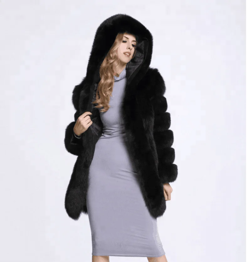 Wholesaler Long Chinchilla Fur Coat Hooded Plus Size White Black For Women Men