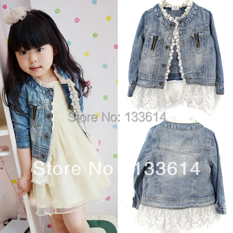 Girls Kids Lace Cowboy Jacket Denim Top Button Costume Outfits Jeans Coat 2 7T XL129 Free