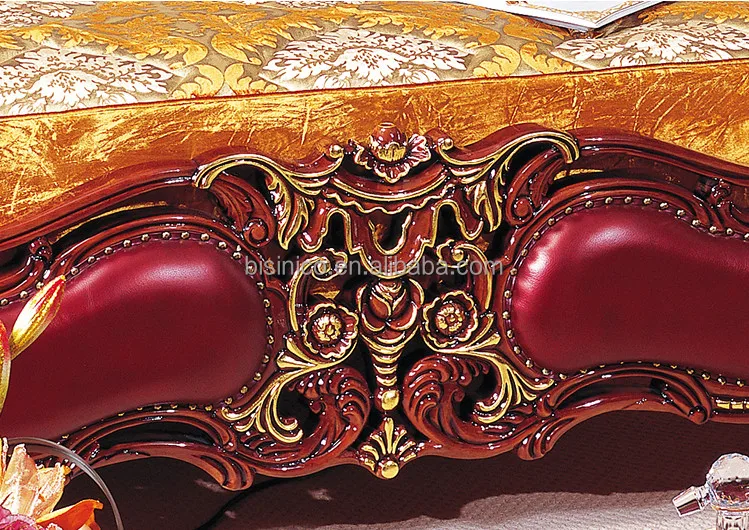 Antique Classic Red Color Solid Wood Wedding King Size Bed, Wedding Bedroom Furniture(MOQ=1 SET)