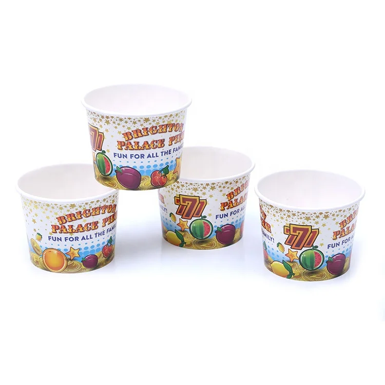 Custom printed cartoon 4oz disposable compostable white cardboard paper ice cream packaging cup