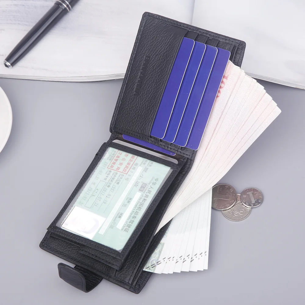 Banabanma MW1075 Short Model Hasp Black Genuine Leather Mens Wallet With Coin Pocket