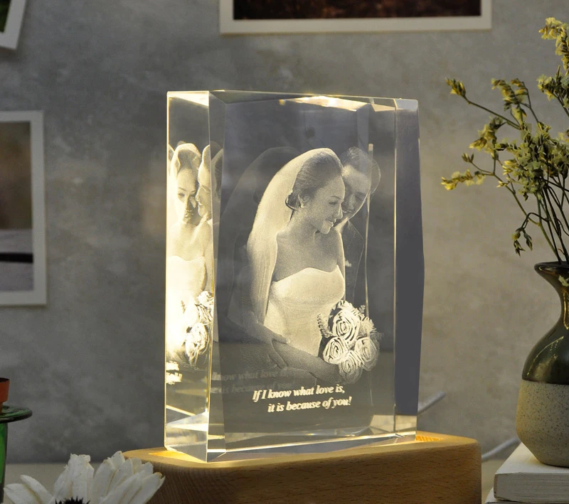 3d3d лазерная гравировка деревянная и Хрустальная Стеклянная фоторамка для свадебных подарков сувенир с основанием для хрустальной лампы