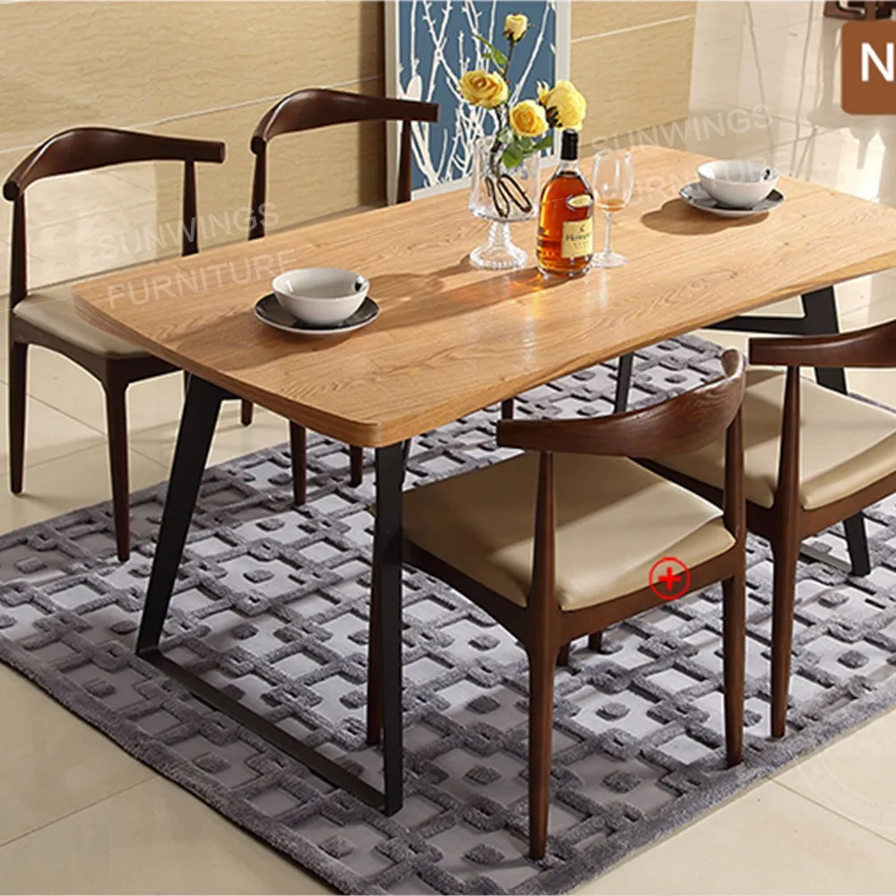 Modern dinner dining table and chairs 6  MDF solid wood table top with metal leg dining room furniture