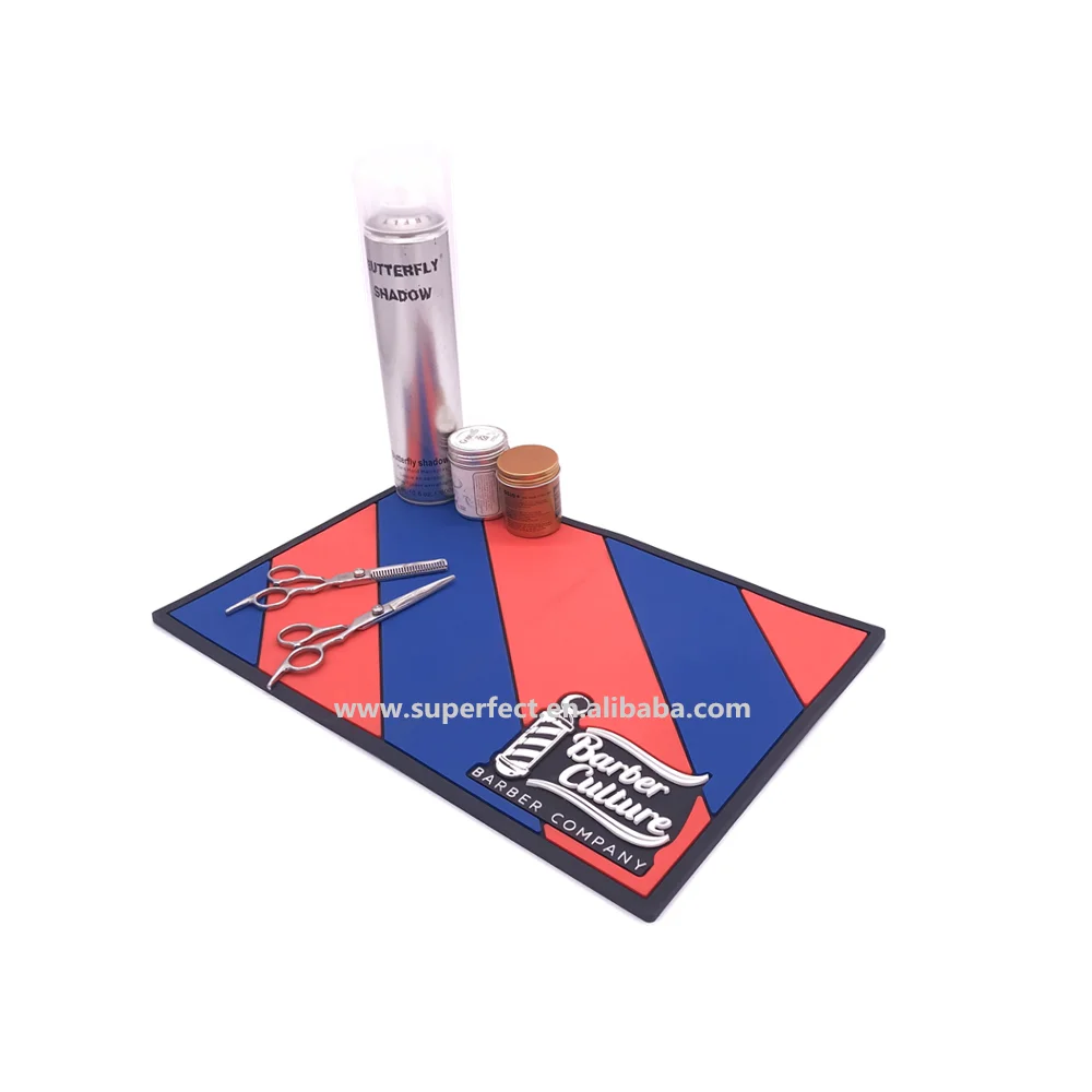 Custom logo Heavy-Duty counter table pvc Rubber barber station shop tools mat