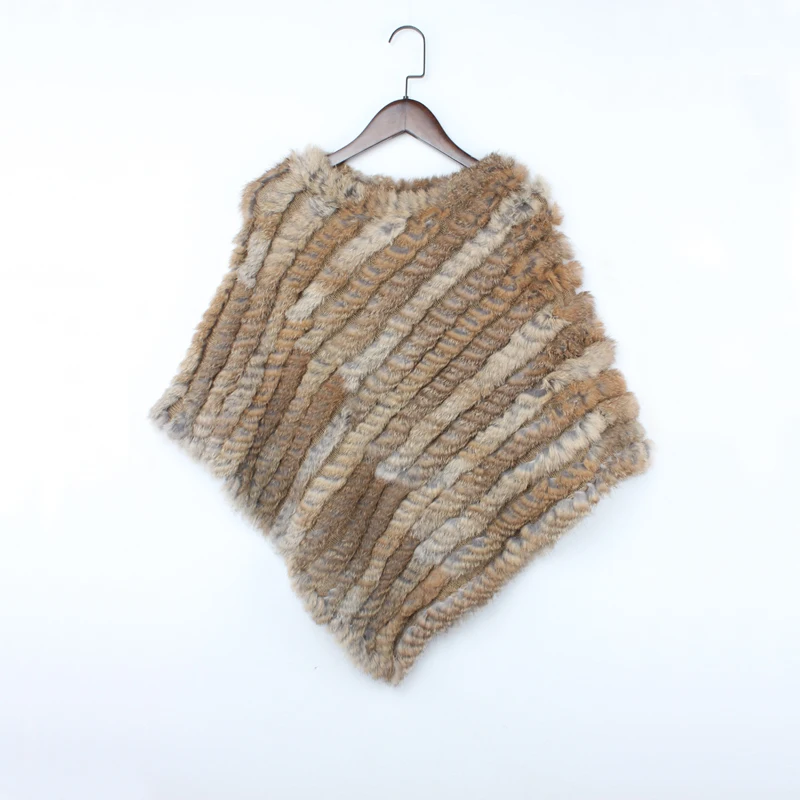 
Real Rabbit Fur Poncho Women Fashion Style Knitted Shawl Ladies Natural Fur Cape 