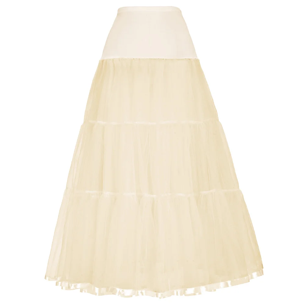 Grace Karin Women Retro Vintage 50s Beige Long Crinoline Petticoat Underskirt CL010421-7