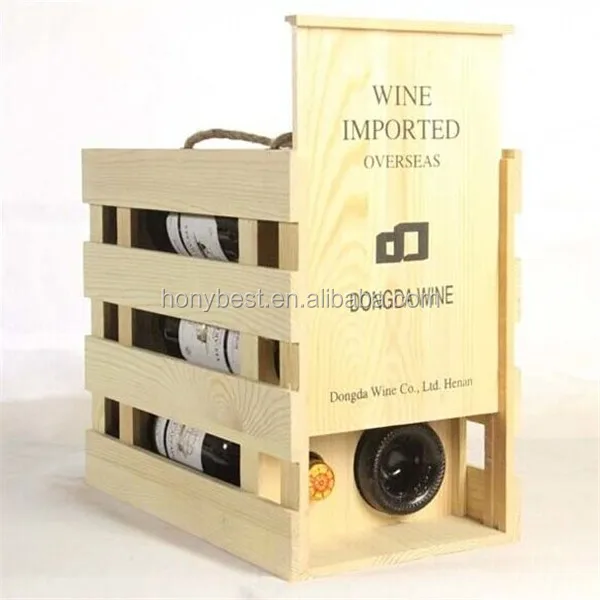 Unfinished Cheap Wooden Wine Bottle Crates with Sliding Lid HY1061-1