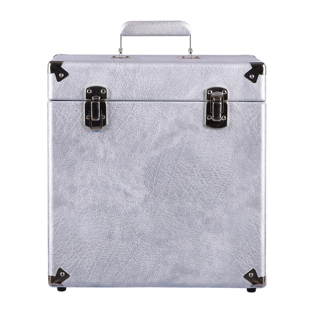 
Victrola Vintage Retro Vinyl Leather Record Storage Carrying Case for 45+ Records (Dust/Scratch Free) - Silver-12Inch 