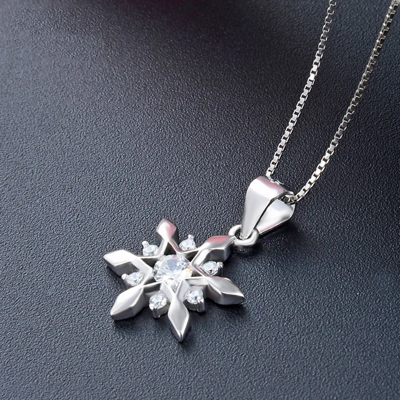 Full CZ Diamond 5A Zircon Snowflake 925 Sterling Silver Elegant Wedding Necklace for Women