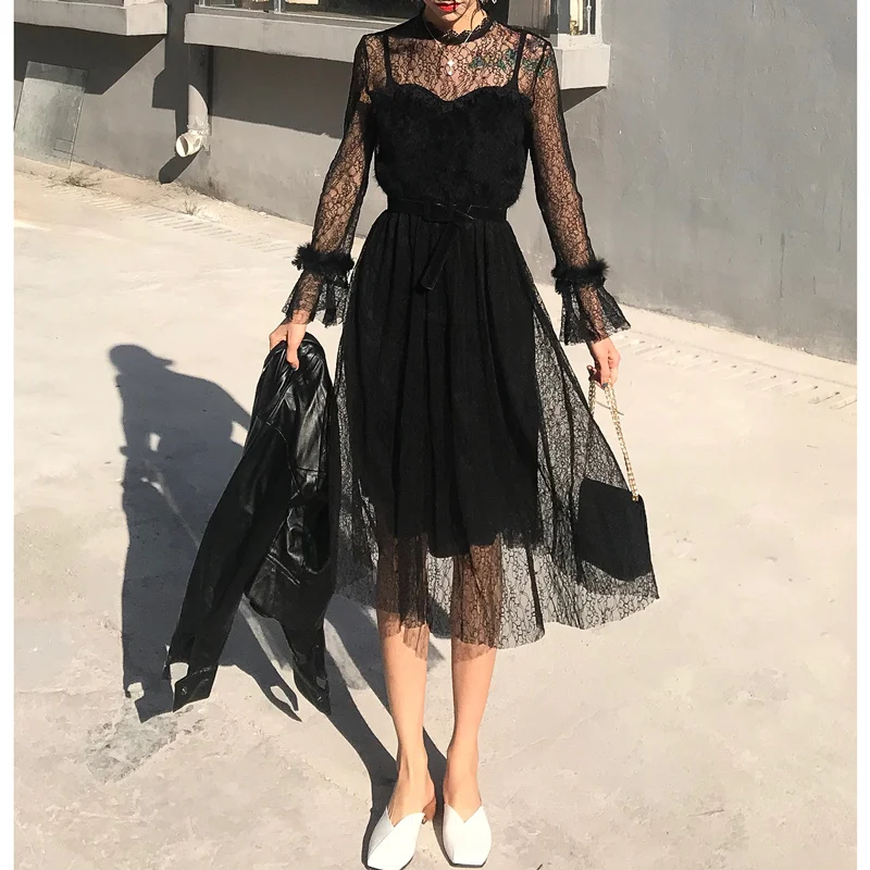 Maxnegio lace dress lady street style clothes women 2 piece set clothing