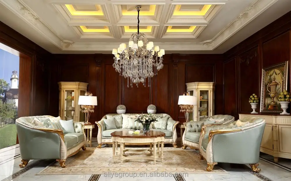 Aliye Luxury carved 7 seater sofa set image with fabric -SFD02