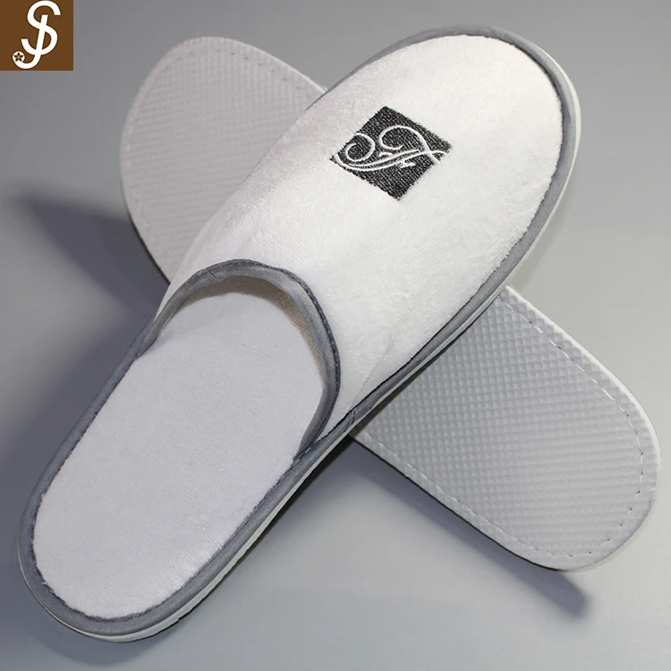 S&J 100% Cotton Hotel Fitness Slipper Disposable White Simple Slippers Guestroom Slipper