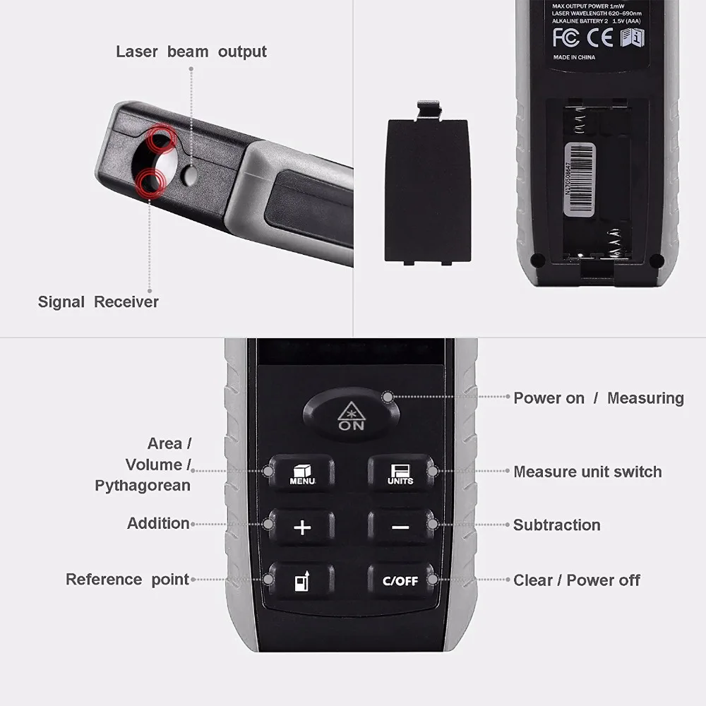 DEKO LRE52140M Handheld Laser Distance Meter Mini Laser Rangefinder Measuring Instrument Laser Measure Distance Meter