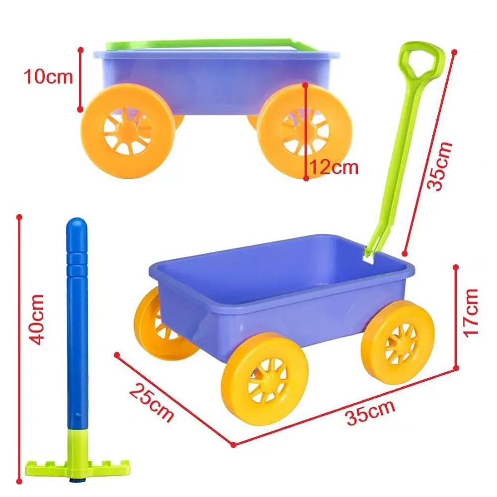 Pull Along Wagon Kids Wheelbarrow Gardening Tools Set with 10 Accessories for Children