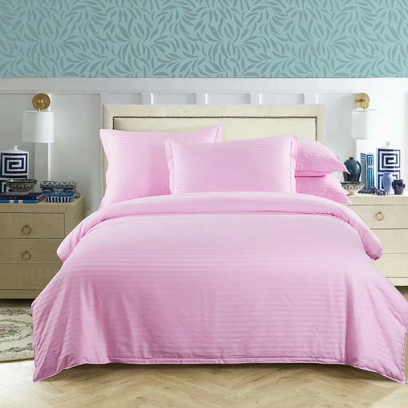 50% polyester 50% cotton 40*40s 110*90 satin stripe hotel bedlinen quilt cover fittedsheet bedding set