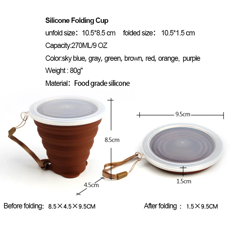 Portable Mini Travel Silicone Drinking Water Cup Retractable Folding Collapsible pocket mug