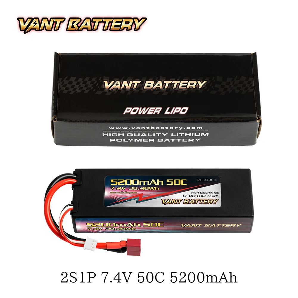VANT RC Lipo Battery 5200mah 7.4V 50C 2S Black Ce Rc Car Toys Lithium Battery Charger Usb Cable Normal Temperature and Dry 2C