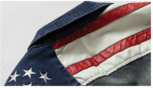 D&S factory dropshipping vintage blue long sleeves zipper jacket american flag men denim jacket