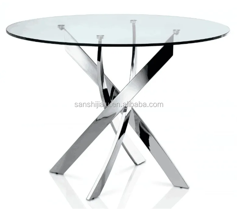 
Modern new model table and chair round glass top cross leg dining table dining room furniture 