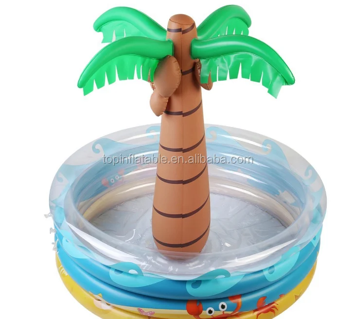 2 in 1 swimming pool beach party carnival inflatable palm tree floating ice soft drink beer can cup cooler