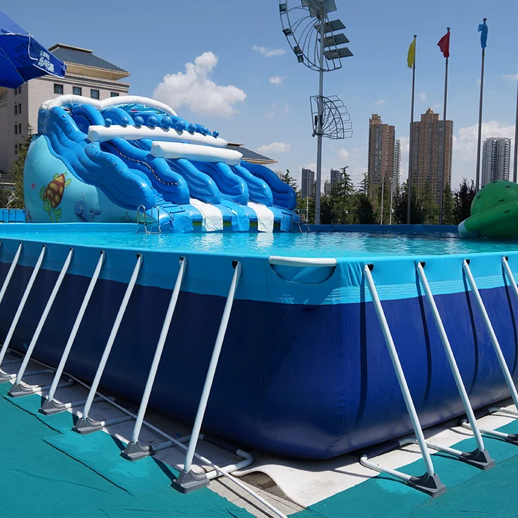 Hot Sale Amusement Park Metal / Steell Frame Swimming Pool With Water Slide, Inflatable Water Toys