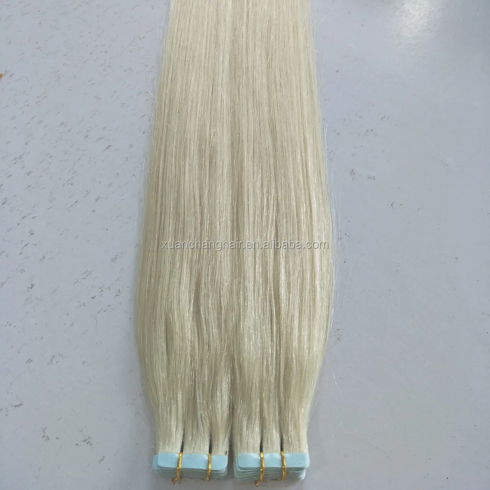 Light Blonde Tape In Human Hair Extensions Skin Weft Remy Russian Hair