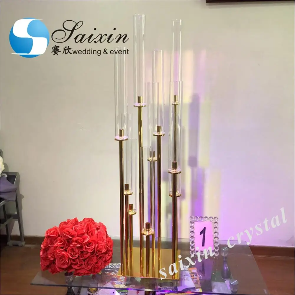 ZT-323G-M beautiful gold metal candle holder with glass tubes