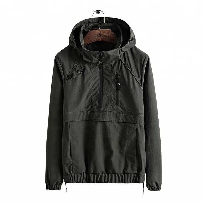 
Dropshipping Front Pocket Waterproof Mens Windbreaker Hooded Anorak 