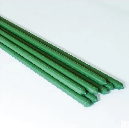 Green plastic coated plant support stakes