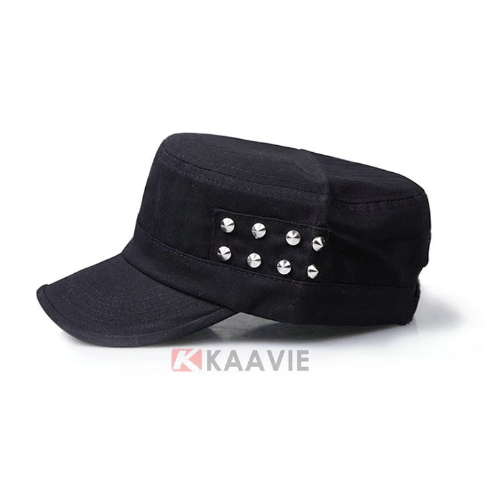 Bead canvas train conductor studded patrol flat top cap