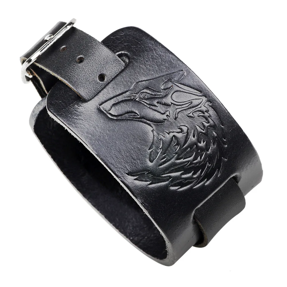 YK Chinese Imports Wholesale Hot Sale Punk Rock Wolves Animal Bangle Leather Bracelet Men Fashion