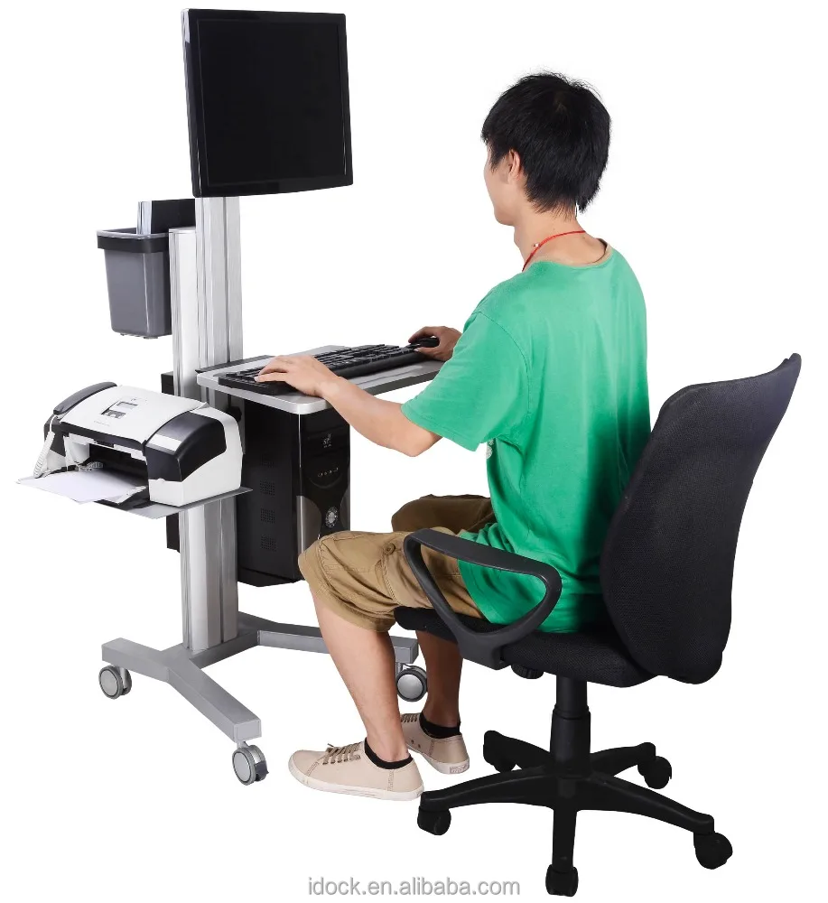 height adjustable mobile computer cart desk