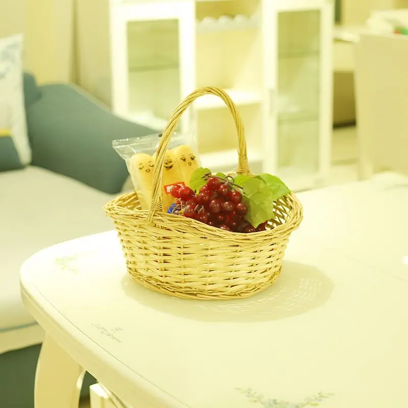 Hand Weave Oval Round Woven Shopping Handle Basket