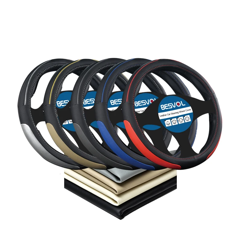 
FX-P-002 custom two tone leather car steering wheel wrap cover microfiber PU leather 